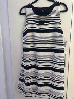 Tribal Black and White Striped Sleeveless Shift Dress